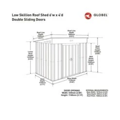 6' X 4' Globel Heritage Green Low Pent Metal Shed (1.8m X 1.24m) -Lifetina Shop lotus6x4lowpenthgs 6x4 lotus green low pent metal shed drawing min