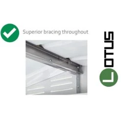 6' X 5' Globel Heritage Green Apex Metal Shed (1.84m X 1.54m) -Lifetina Shop lotus6x5hgs 6x5 lotus green apex metal shed close up3 min