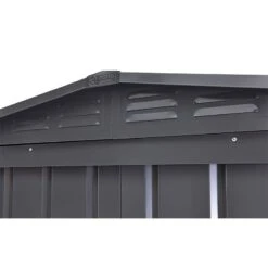 8' X 8' Globel Anthracite Grey Apex Metal Shed (2.45m X 2.47m) -Lifetina Shop lotus88ag 8x8 lotus anthracite grey metal shed close up2 min 1
