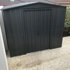 8' X 8' Globel Anthracite Grey Apex Metal Shed (2.45m X 2.47m) -Lifetina Shop lotus88ag 8x8 lotus anthracite grey metal shed insitu3 min 1