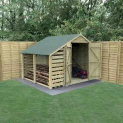 8' X 6' Forest 4Life 25yr Guarantee Overlap Pressure Treated Windowless Double Door Apex Wooden Shed With Lean To (2.42m X 2.64m)