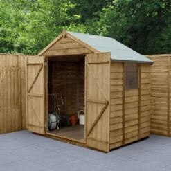 7' X 5' Forest 4Life 25yr Guarantee Overlap Pressure Treated Double Door Apex Wooden Shed (2.32m X 1.54m)