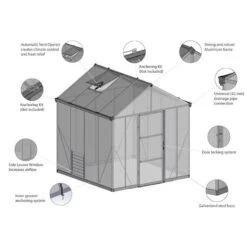 8'x8' Palram Canopia Glory Grey Walk In Polycarbonate Greenhouse (2.4x2.4m) -Lifetina Shop palram greenhouses glory 8x8 features