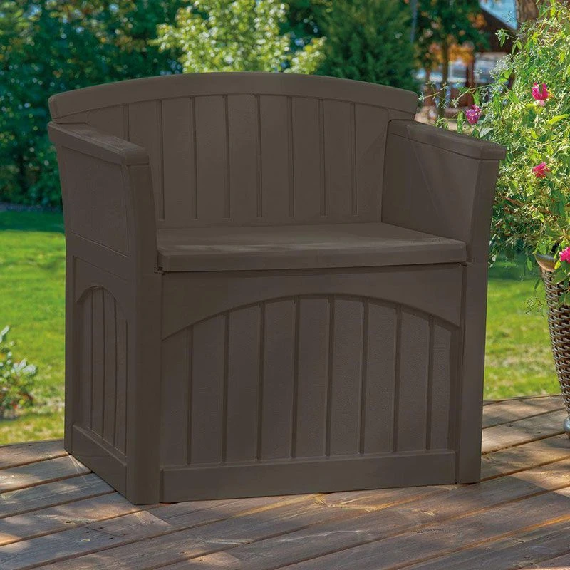 2'7 X 1'9 Suncast 117 Litre Plastic Garden Storage Seat - Java Brown (0.78m X 0.53m) 1 2'7 X 1'9 Suncast 117 Litre Plastic Garden Storage Seat - Java Brown (0.78m X 0.53m)