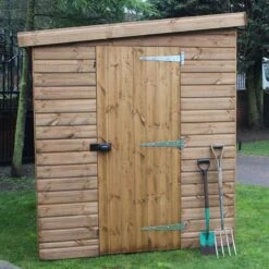 7' X 5' Traditional Shiplap Pent Security Wooden Garden Shed (2.14m X 1.52m) -Lifetina Shop pent security sheds insitu2 min 5