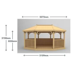 17'x12' (5.1x3.6m) Premium Oval Furnished Wooden Garden Gazebo With New England Cedar Roof - Seats Up To 22 People -Lifetina Shop pog51mnecin 5.1m premium oval gazebo with new england cedar roof dimensions 1