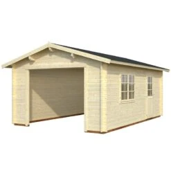 Palmako Roger 3.6m X 5.5m Log Cabin Single Garage (44mm) - Double Doors -Lifetina Shop roger 19.0 m2 kit visual white
