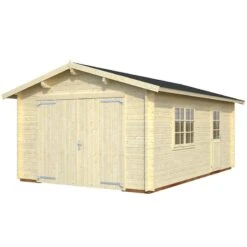 Palmako Roger 3.6m X 5.5m Log Cabin Single Garage (44mm) - Double Doors -Lifetina Shop roger 19.0 m2 wooden gate visual white