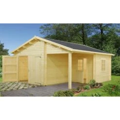 Palmako Roger 5.1m X 5.5m Log Cabin Garage (44mm) - Double Doors -Lifetina Shop roger 21 wooden gate pic