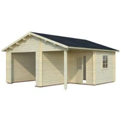 Palmako Roger 5.1m X 5.5m Log Cabin Garage (44mm) - Double Doors -Lifetina Shop roger 21 wooden gate visual white