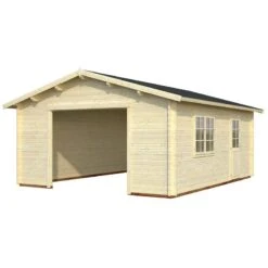 Palmako Roger 4.5m X 5.5m Extra Wide Log Cabin Single Garage (44mm) - Double Doors -Lifetina Shop roger 23.9 m2 kit visual white