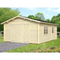 Palmako Roger 3.6m X 5.5m Log Cabin Single Garage (44mm) - Double Doors -Lifetina Shop roger 23.9 m2 wooden gate visual 1
