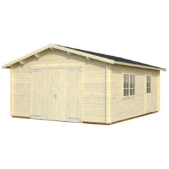 Palmako Roger 4.5m X 5.5m Extra Wide Log Cabin Single Garage (44mm) - Double Doors -Lifetina Shop roger 23.9 m2 wooden gate visual white