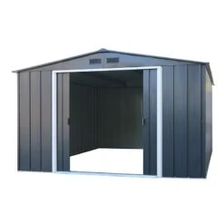 10' X 8' Sapphire Apex Anthracite Metal Shed (3.22m X 2.42m) -Lifetina Shop sapphire108anth 2021 sapphire apex metal shed 10x8 anthracite new look cutout5 min