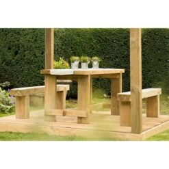 Forest Sleeper Bench & Refectory Wooden Garden Table Set 6'x2' (1.8x0.7m) -Lifetina Shop sltabben18hd 4