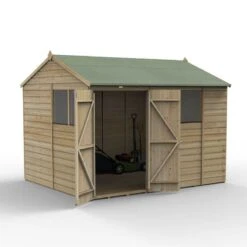 10' X 8' Forest Beckwood 25yr Guarantee Shiplap Pressure Treated Double Door Reverse Apex Wooden Shed (3.01m X 2.61m) -Lifetina Shop spr108dd4wm open 05.30.23