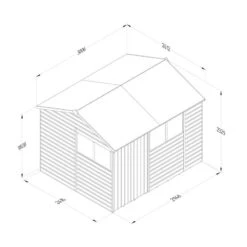 10' X 8' Forest Beckwood 25yr Guarantee Shiplap Pressure Treated Double Door Reverse Apex Wooden Shed (3.01m X 2.61m) -Lifetina Shop spr108dd4wm line drawing 2023