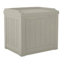 1'10 X 1'5 Suncast 83L Plastic Garden Storage Seat - Light Taupe (0.56m X 0.43m) -Lifetina Shop ss601 suncast 83l plastic garden storage seat taupe cutout min 1