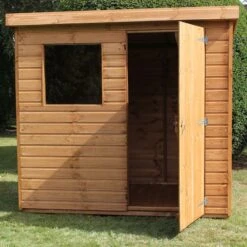 10' X 8' Traditional Standard Shiplap Pent Wooden Garden Shed (3.05m X 2.44m) -Lifetina Shop standard pent sheds insitu3 min 1