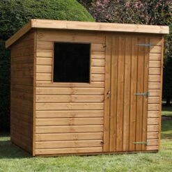 12' X 6' Traditional Standard Shiplap Pent Wooden Garden Shed (3.66m X 1.83m) -Lifetina Shop standard pent sheds insitu4 min 2