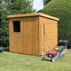 12' X 6' Traditional Standard Shiplap Pent Wooden Garden Shed (3.66m X 1.83m) -Lifetina Shop standard pent sheds insitu5 min 2