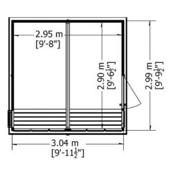 10' X 10' Shire Sun Pent Wooden Garden Potting Shed (3.22m X 3.21m) -Lifetina Shop sun1010dsl 1aa 10x10 shire sun pent potting shed drawing1 min 1