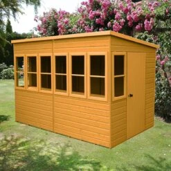 10' X 10' Shire Sun Pent Wooden Garden Potting Shed (3.22m X 3.21m) -Lifetina Shop sun1010dsl 1aa 10x10 shire sun pent potting shed insitu min 4