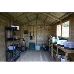 10' X 8' Forest Timberdale 25yr Guarantee Tongue & Groove Pressure Treated Double Door Apex Shed With Logstore (3.07m X 2.36m) -Lifetina Shop tpa810ddmls 10x8 dd rapex ls close up19 min 1