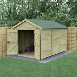 12' X 8' Forest Timberdale 25yr Guarantee Tongue & Groove Pressure Treated Windowless Double Door Apex Shed (3.65m X 2.52m)