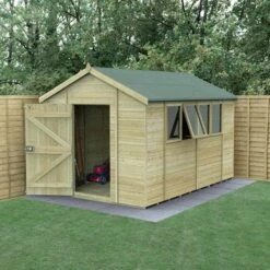 12' X 8' Forest Timberdale 25yr Guarantee Tongue & Groove Pressure Treated Apex Shed – 4 Windows (3.65m X 2.52m)