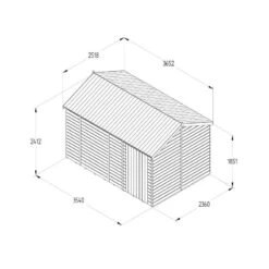 12' X 8' Forest Timberdale 25yr Guarantee Tongue & Groove Pressure Treated Windowless Reverse Apex Shed (3.65m X 2.52m) -Lifetina Shop tpra812nwm drawing