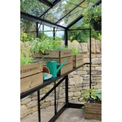 4' X 8' Halls Cotswold Birdlip Small Greenhouse In Black With Toughened Glass (1.47m X 2.56m) -Lifetina Shop v01590 eden birdlip 4x8 small greenhouse black interior min 1