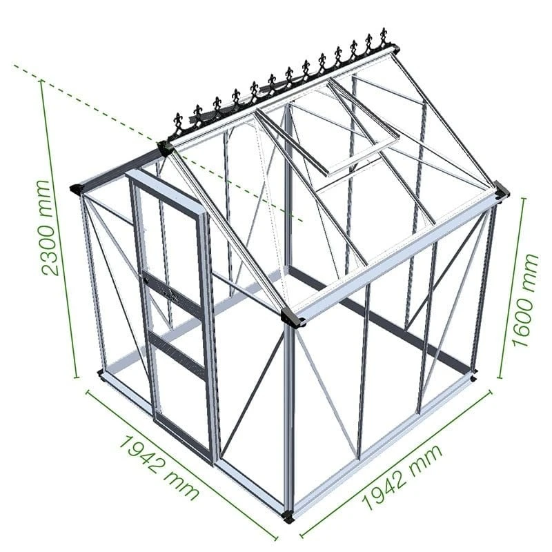 6' X 6' Halls Cotswold Burford Small Greenhouse In Green With Toughened Glass (1.94m X 1.94m) 2 6' X 6' Halls Cotswold Burford Small Greenhouse In Green With Toughened Glass (1.94m X 1.94m) - Image 2