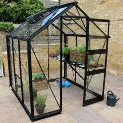 6' X 6' Halls Cotswold Burford Small Greenhouse In Black With Toughened Glass (1.94m X 1.94m)