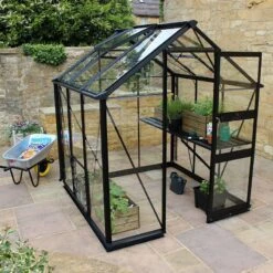 6' X 6' Halls Cotswold Burford Small Greenhouse In Black With Toughened Glass (1.94m X 1.94m) 14 6' X 6' Halls Cotswold Burford Small Greenhouse In Black With Toughened Glass (1.94m X 1.94m) -Lifetina Shop v01599 eden burford 6x6 small greenhouse black no3 min