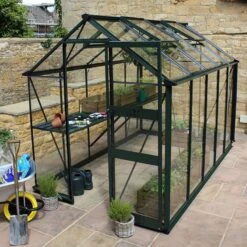 6' X 10' Halls Cotswold Burford Small Greenhouse In Green With Toughened Glass (1.94m X 3.17m) -Lifetina Shop v01614 eden burford 6x10 small greenhouse green no2 min