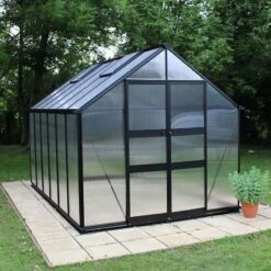 8' X 12' Halls Cotswold Blockley Greenhouse In Black With Toughened Glass (2.56m X 3.79m) -Lifetina Shop v01635 eden blockley 8x12 greenhouse black no4 min