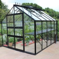 8' X 14' Halls Cotswold Blockley Greenhouse In Black With Toughened Glass (2.56m X 4.41m)