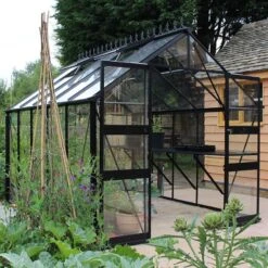 8' X 14' Halls Cotswold Blockley Greenhouse In Black With Toughened Glass (2.56m X 4.41m) -Lifetina Shop v01644 eden blockley 8x14 greenhouse black no2 min