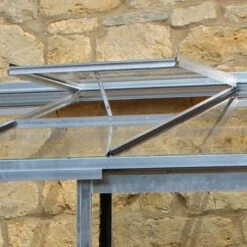 8' X 4' Halls Cotswold Broadway 84 Silver Lean-To Greenhouse (2.56m X 1.32m) -Lifetina Shop v01702 8x4 halls cotswold broadway 84 lean to greenhouse silver close up2 min