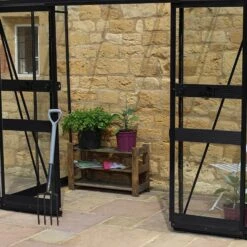 8' X 4' Halls Cotswold Broadway 84 Black Lean-To Greenhouse (2.56m X 1.32m) -Lifetina Shop v01706 8x4 halls cotswold broadway 84 lean to greenhouse black close up1 min 1