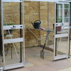 8' X 6' Halls Cotswold Broadway 86 Silver Lean-To Greenhouse (2.56m X 1.93m) -Lifetina Shop v01708 8x6 halls cotswold broadway 86 lean to greenhouse silver close up1 min