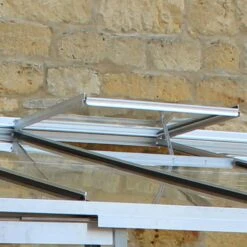 8' X 6' Halls Cotswold Broadway 86 Silver Lean-To Greenhouse (2.56m X 1.93m) -Lifetina Shop v01708 8x6 halls cotswold broadway 86 lean to greenhouse silver close up2 min