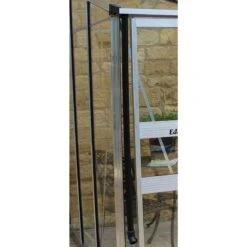 8' X 6' Halls Cotswold Broadway 86 Silver Lean-To Greenhouse (2.56m X 1.93m) -Lifetina Shop v01708 8x6 halls cotswold broadway 86 lean to greenhouse silver close up3 min