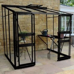 8' X 6' Halls Cotswold Broadway 86 Black Lean-To Greenhouse (2.56m X 1.93m)