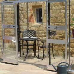 12' X 6' Halls Cotswold Broadway 126 Silver Lean-To Greenhouse (3.76m X 1.93m) -Lifetina Shop v01714 12x6 halls cotswold broadway lean to greenhouse silver close up1 min