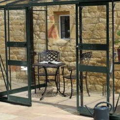 12' X 6' Halls Cotswold Broadway 126 Green Lean-To Greenhouse (3.76m X 1.93m) -Lifetina Shop v01716 12x6 halls cotswold broadway lean to greenhouse green close up1 min