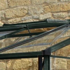 12' X 6' Halls Cotswold Broadway 126 Green Lean-To Greenhouse (3.76m X 1.93m) -Lifetina Shop v01716 12x6 halls cotswold broadway lean to greenhouse green close up2 min